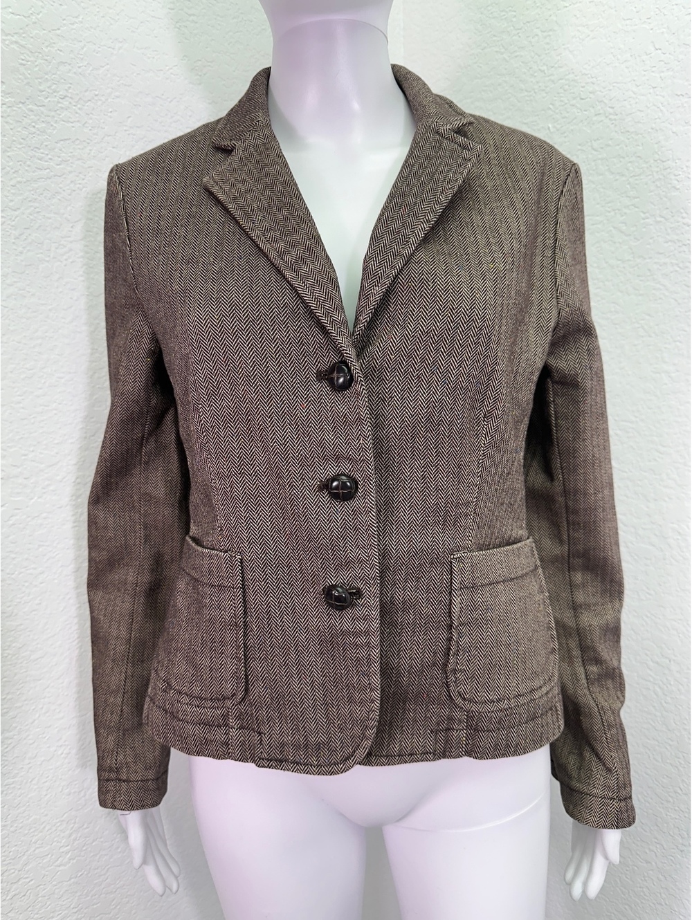 Y2K Women’s Sz 8 New York & Co Brown Herringbone Tailored Blazer Dark Academia